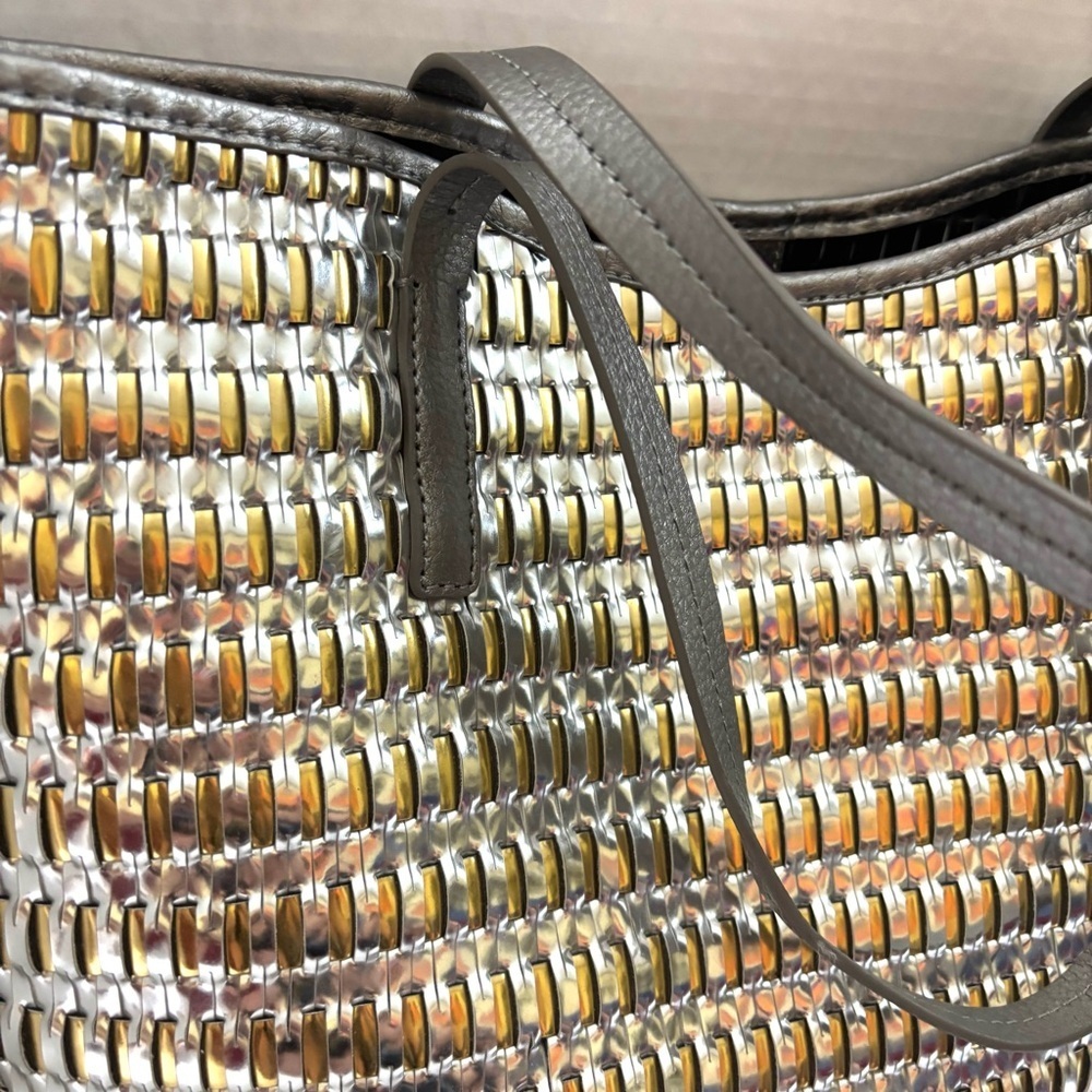 Botkier Large Silver/ Gold Metallic New York Leather Woven Tote Bag Purse - Picture 9 of 15